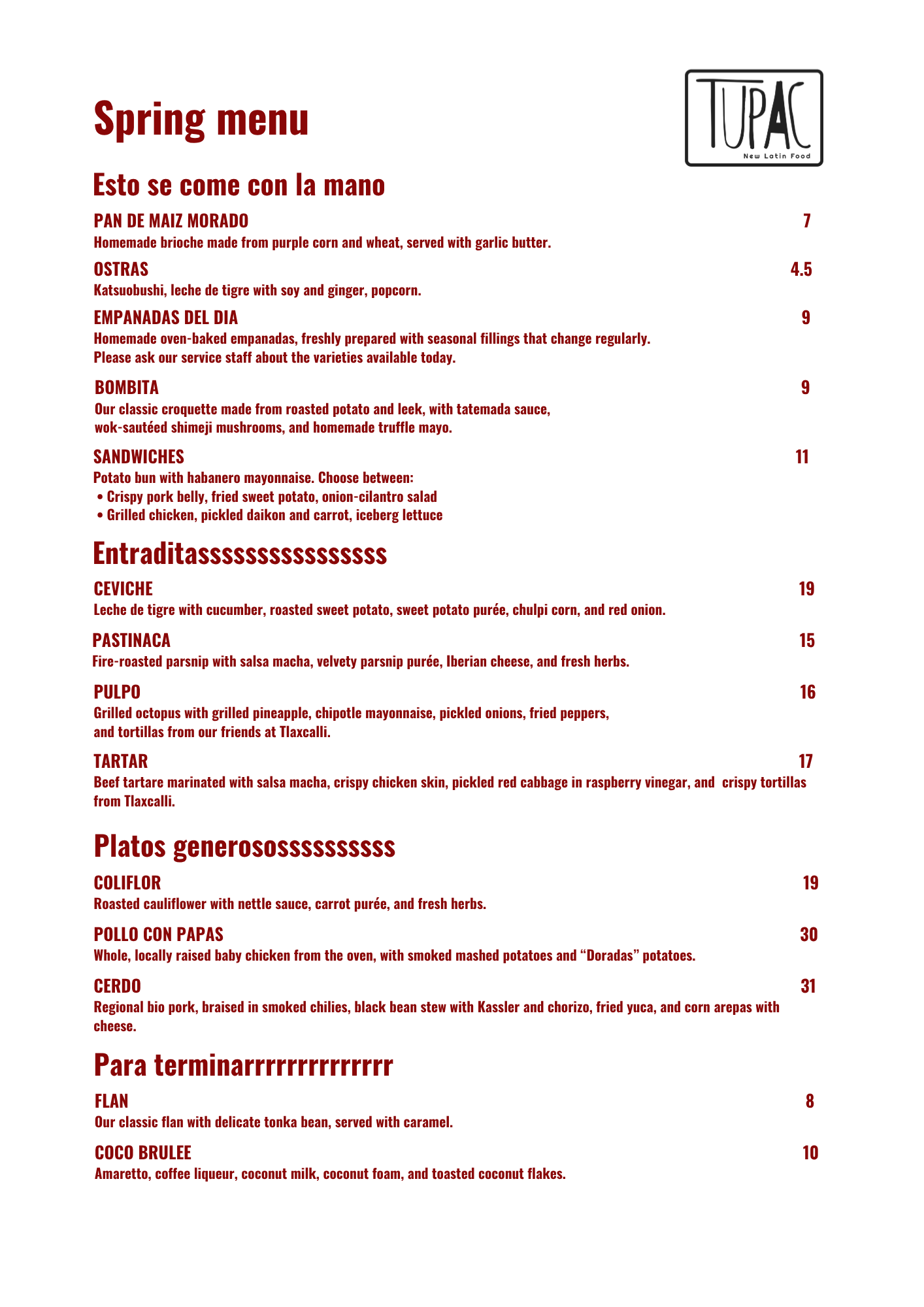 menu